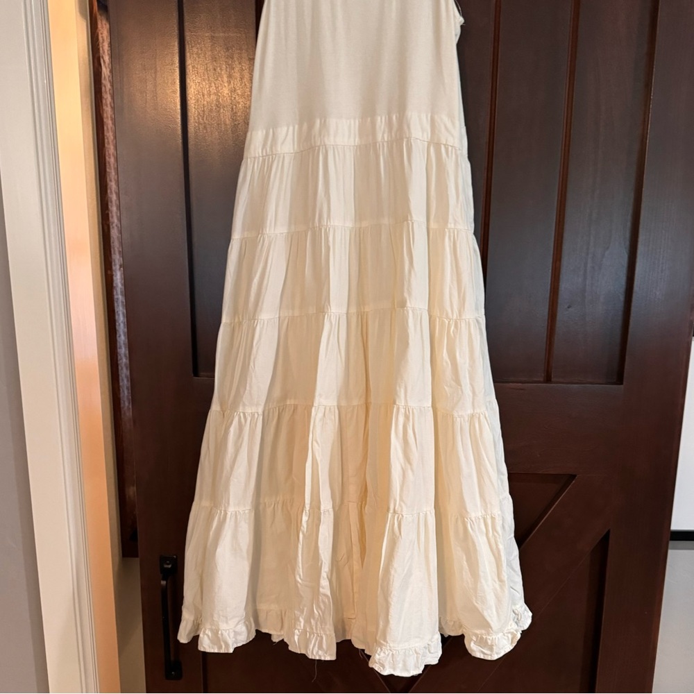 Chelsea & Violet Peplum Bow Tie Shoulder Tiered Ribbed Off White Dress Bridal - Picture 9 of 14